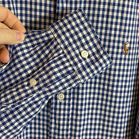 Ralph Lauren Men's LS Classic Fit‎ Button Up Shirt XL Gingham Blue White Career - Picture 2 of 5